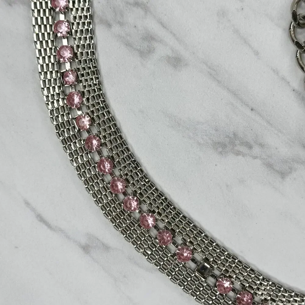 Pink Rhinestone Silver Tone Mesh Chain Belt Medium/Large (M/L) NWT w/ Defects ✨